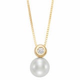 8-8.5mm Freshwater White Pearl & 0.07ct Diamond Pendant, 14ct Yellow Gold 8-8.5mm Freshwater White Pearl & 0.07ct Diamond Pendant, 14ct Yellow Gold