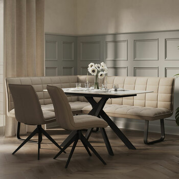 Indus Valley Reva Ceramic Dining Table + Beige Corner Bench & 2 Chairs
