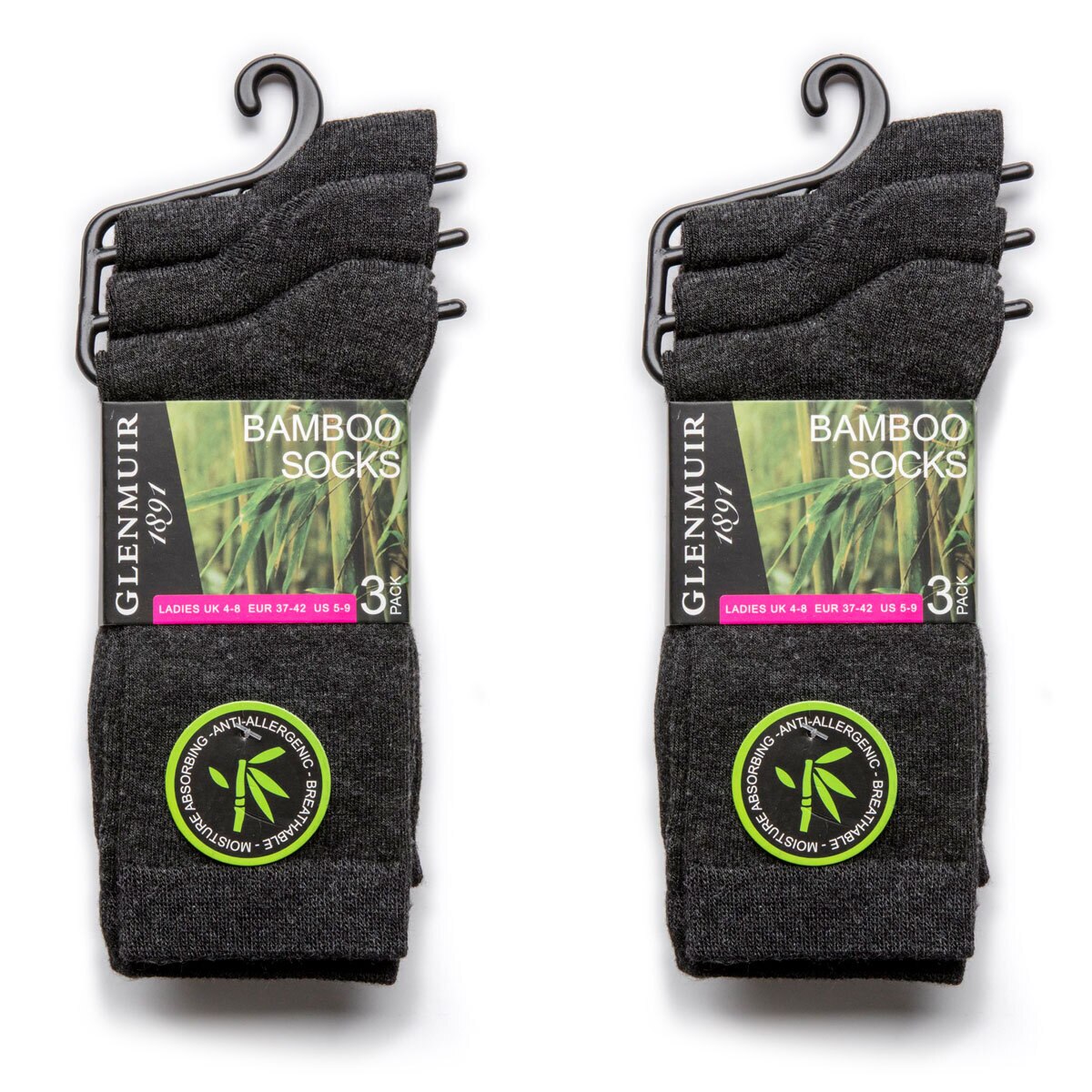 Glenmuir Women's 2 x 3 Pack Bamboo Socks in Grey, Size 48 Costco UK