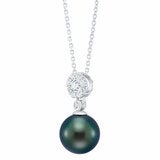 9-10mm Tahitian Pearl & 0.30ct Diamond Pendant, 14ct White Gold 9-10mm Tahitian Pearl & 0.30ct Diamond Pendant, 14ct White Gold