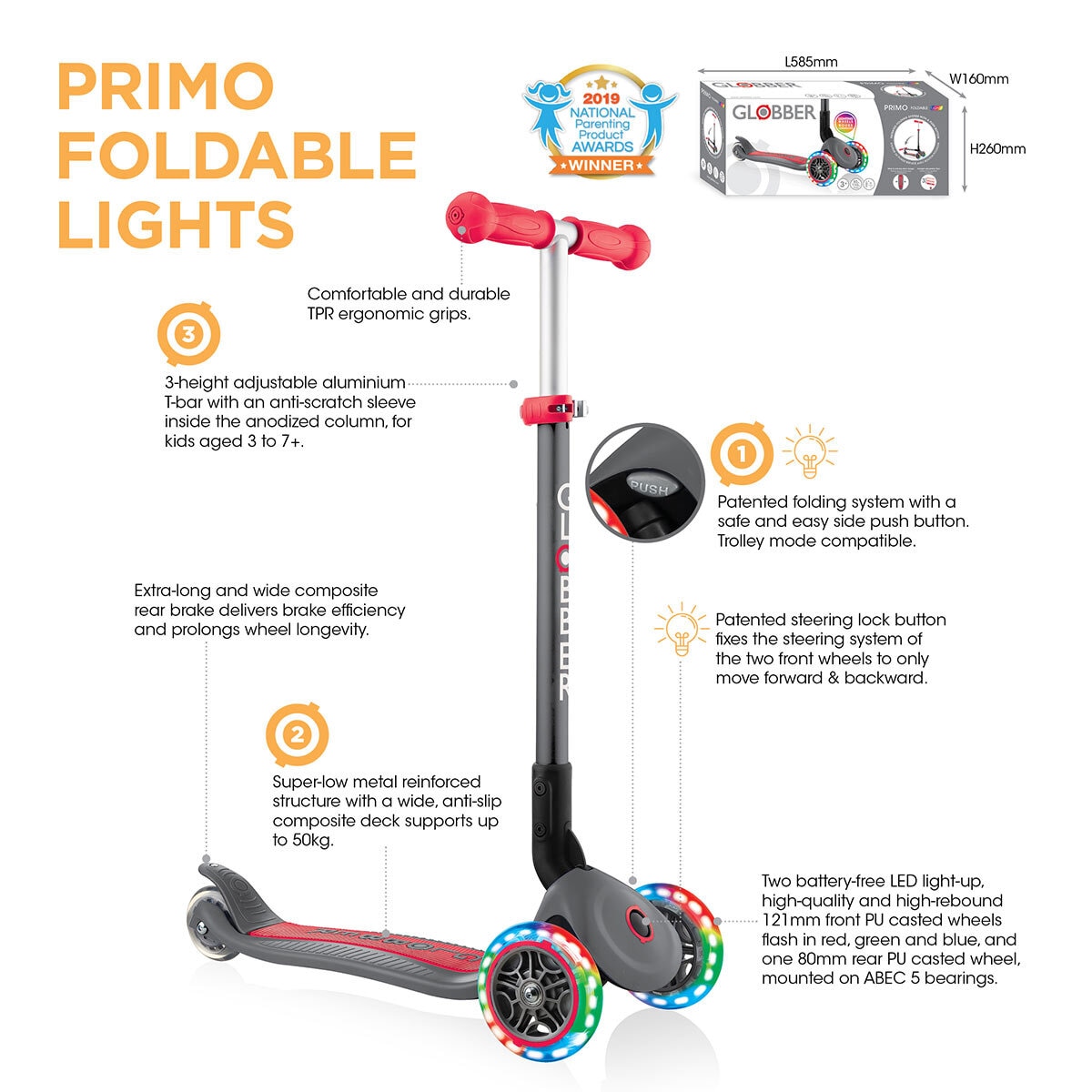 Buy Globber Primo Lights Scooter in Pink 7 Image at Costco.co.uk