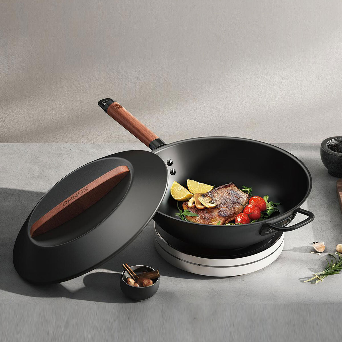 Sanho Non-Stick Iron Wok, 32 cm