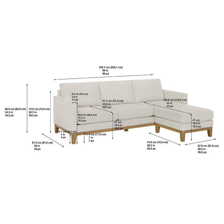 Henredon Murphy Cream Fabric Corner Sofa with Reversible Chaise