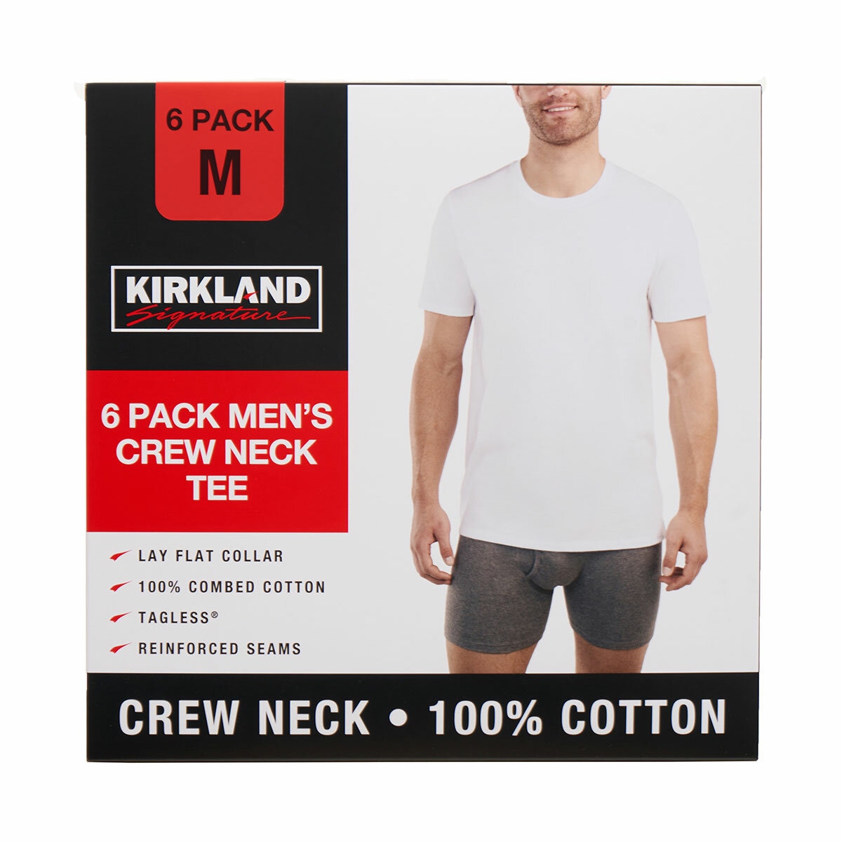 Kirkland Signature Men's Cotton Crewneck T-Shirt, 6 Pack in White