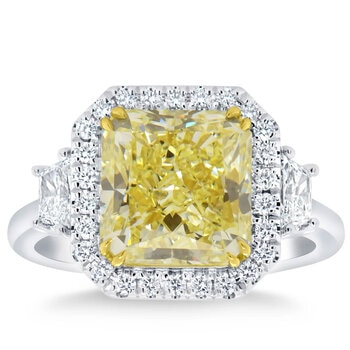 5.68ctw Radiant Cut Fancy Yellow Diamond Halo Ring, Platinum