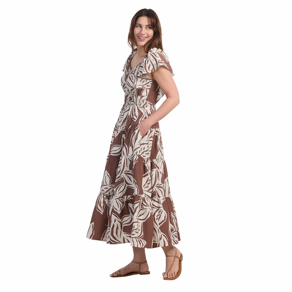 Dalia Ladies Tiered Maxi Dress in Brown
