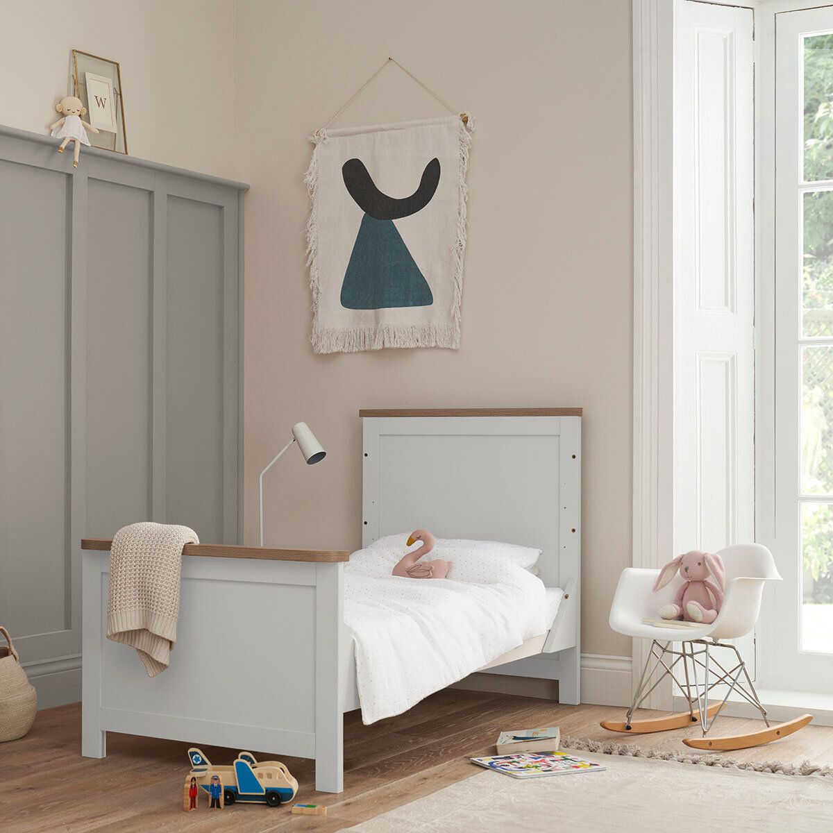 Tutti Bambini Verona Cot Bed with Sprung Mattress, White & Oak Finish