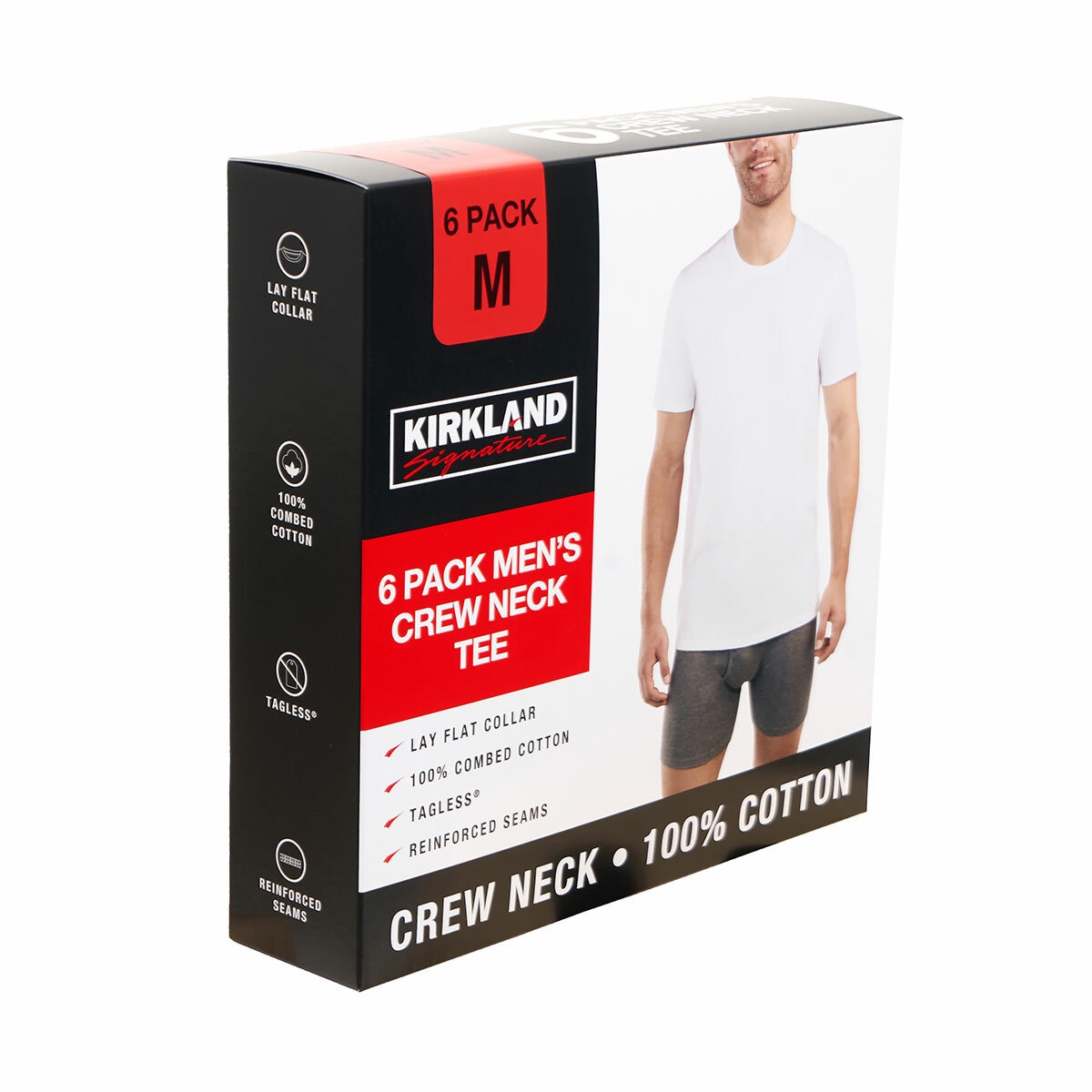 Kirkland Signature Men's Cotton Crewneck T-Shirt, 6 Pack in White
