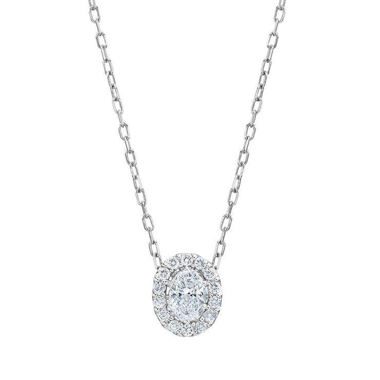 0.40ctw Oval Cut Diamond Halo Pendant, 14ct White Gold 0.40ctw Oval Cut Diamond Halo Pendant, 14ct White Gold