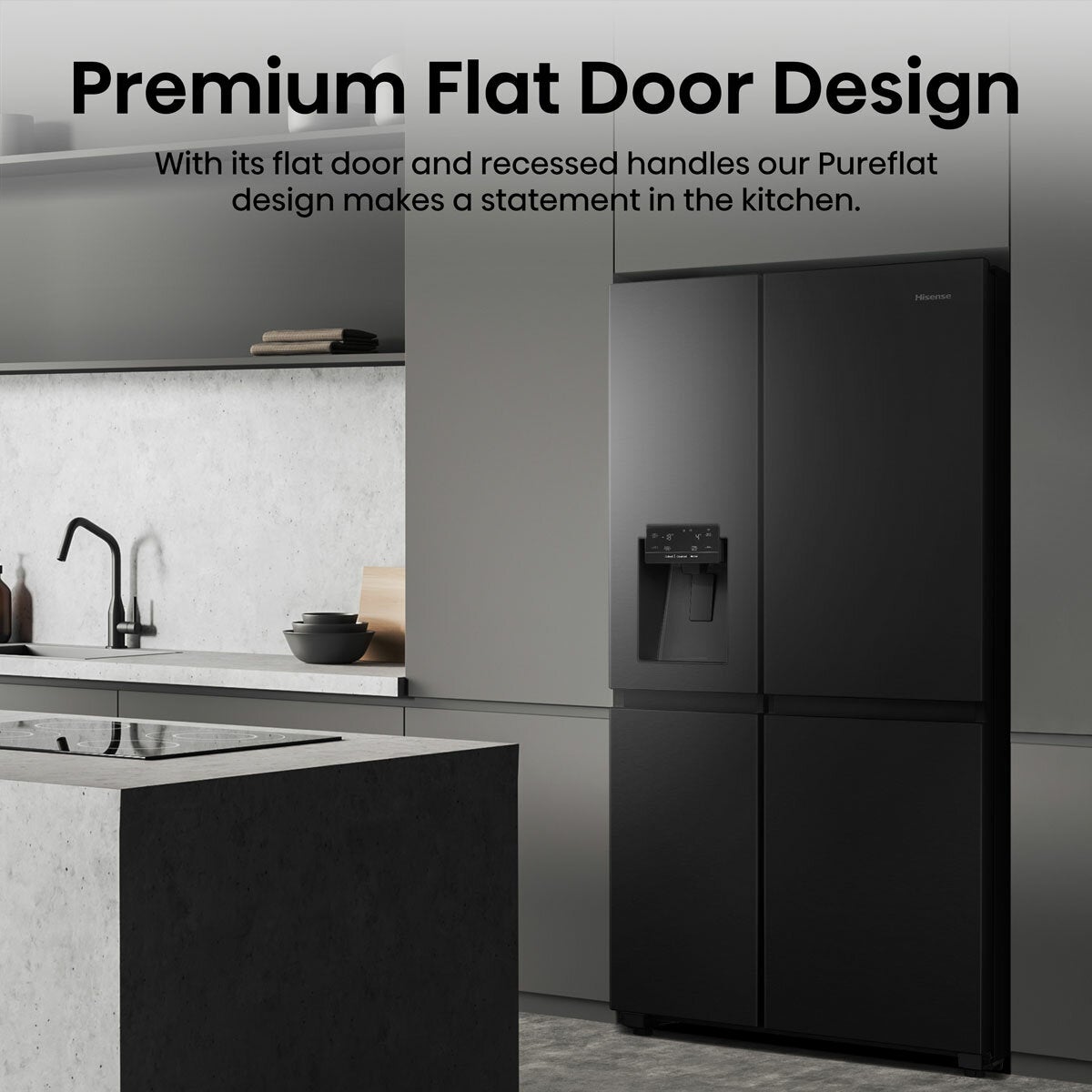 Hisense PureFlat RS818N4TFC, Non Plumbed Side By Side Fridge Freezer, C Rated In Black Hisense PureFlat RS818N4TFC, Non Plumbed Side By Side Fridge Freezer, C Rated In Black