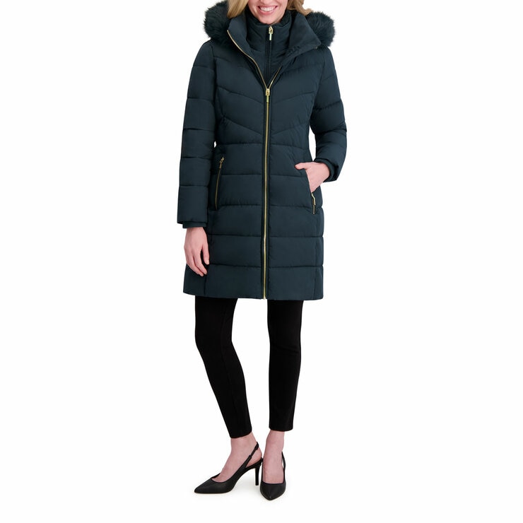 Halston Ladies Hooded Walker Coat in Green