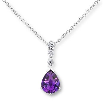 Pear Cut Amethyst & 0.20ctw Diamond Pendant, 18ct White Gold