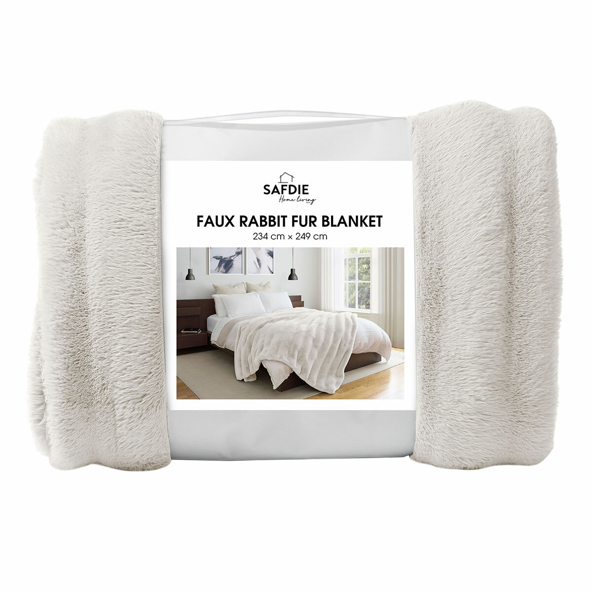 Colour Your Home Stripe Faux Rabbit Fur Blanket in Ivory, 248 x 233cm