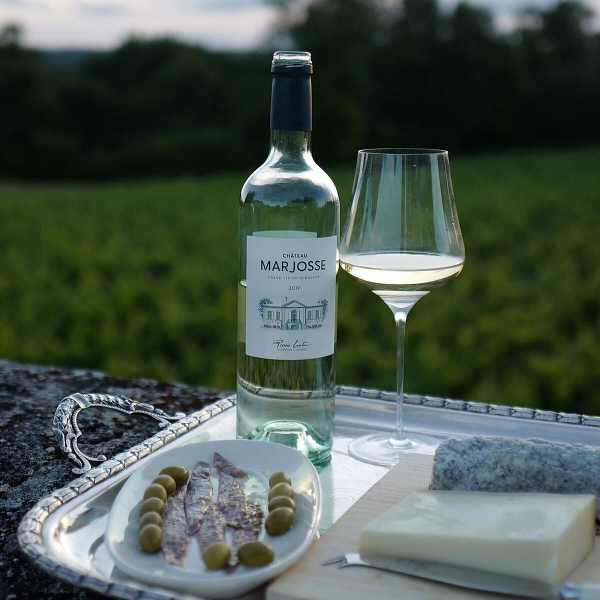 Chateau Marjosse, Bordeaux Blanc, 75cl on tray with antipasti