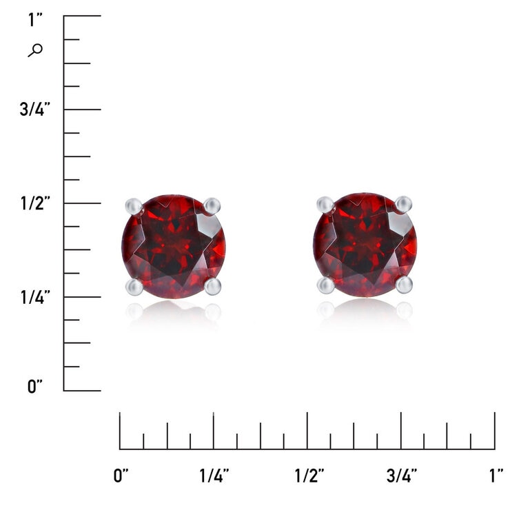 Round Cut Garnet Stud Earrings, 14ct White Gold