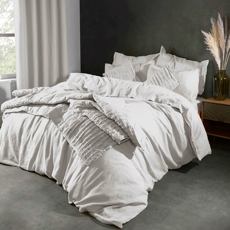 Lazy Linen 100% Washed White Linen Duvet Cover Set in 3 Sizes
