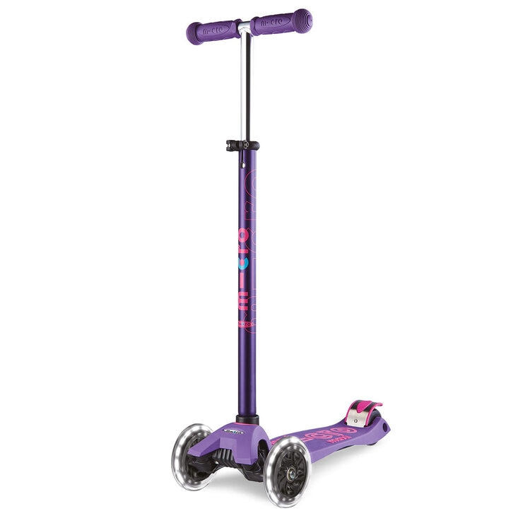 Micro Maxi Deluxe LED Purple Scooter with Small Pink Helmet and Unicorn Lunch Bag (5+ Years)