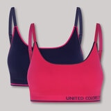 United Colors of Benetton Seamless Bra 2 Pack in Navy & Pink