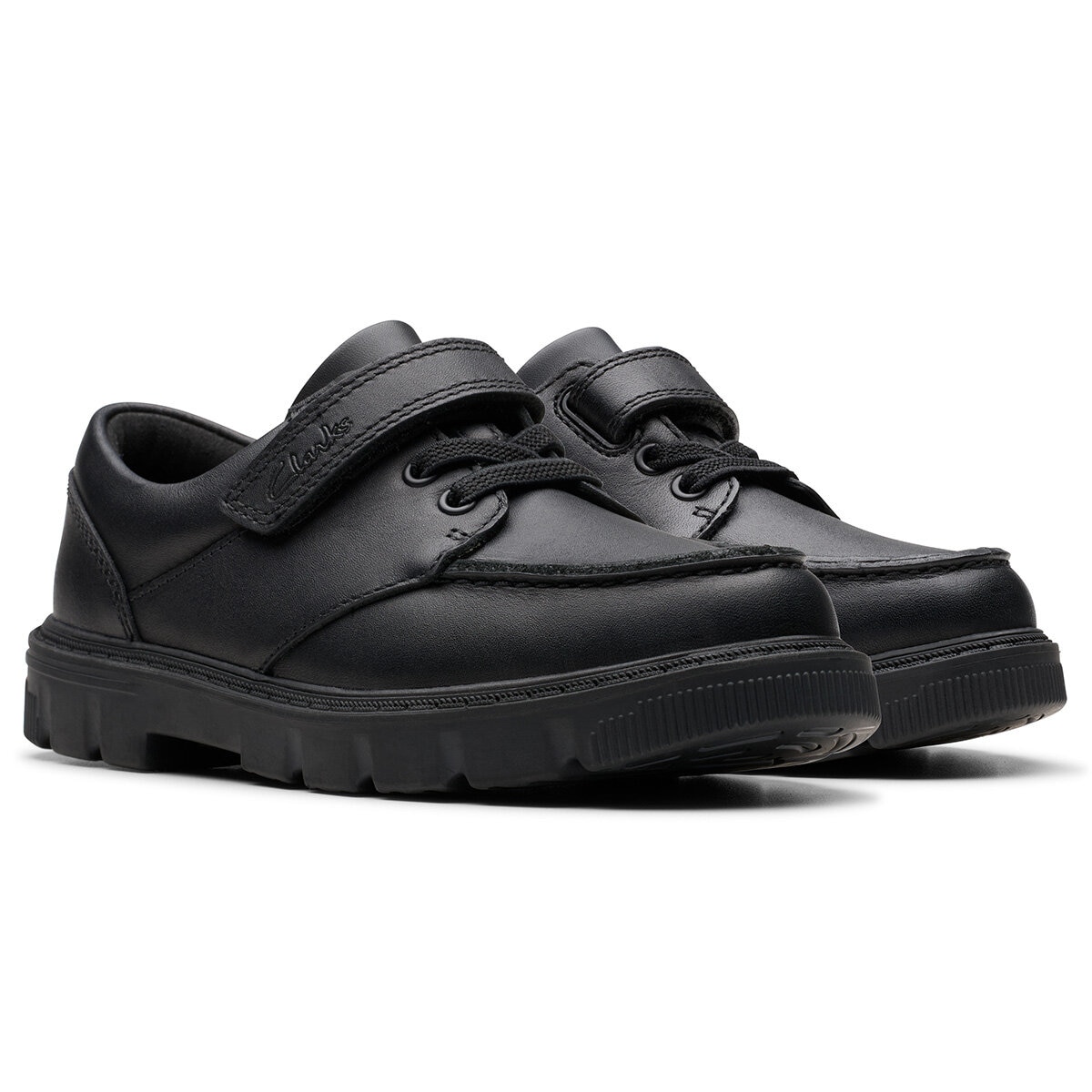 Clarks Kids Lorcam Edge Black Leather Shoes Clarks Kids Lorcam Edge Black Leather Shoes