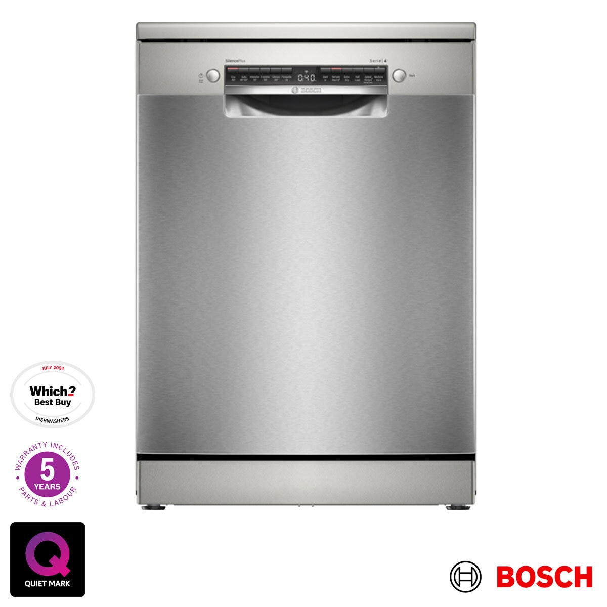Bosch Series 4 SMS4EMI06G 14 Place Setting Dishwasher, B Rated in Inox