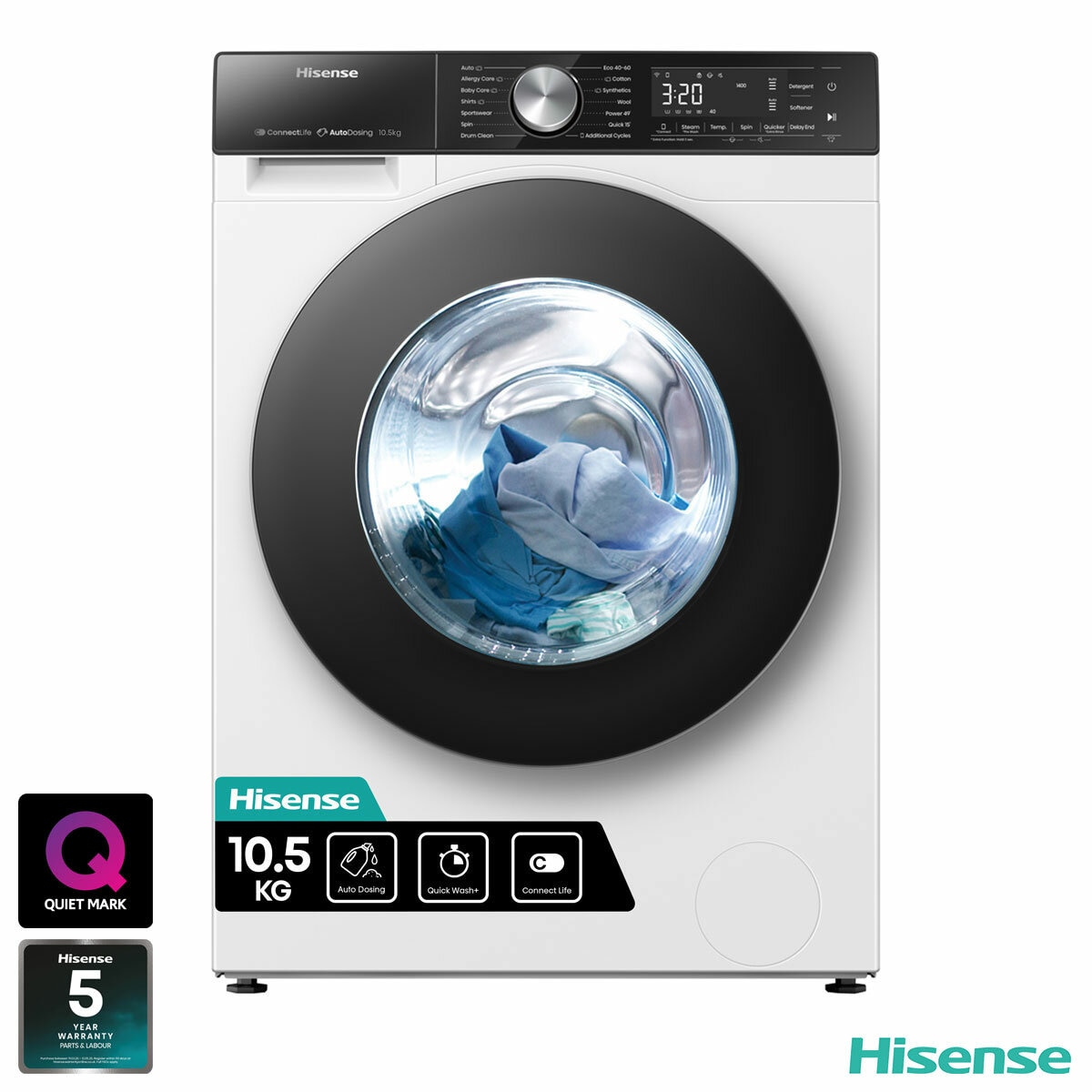 Hisense WF5S1045BW,10.5kg, 1400rpm, Washing Machine A Rated in White