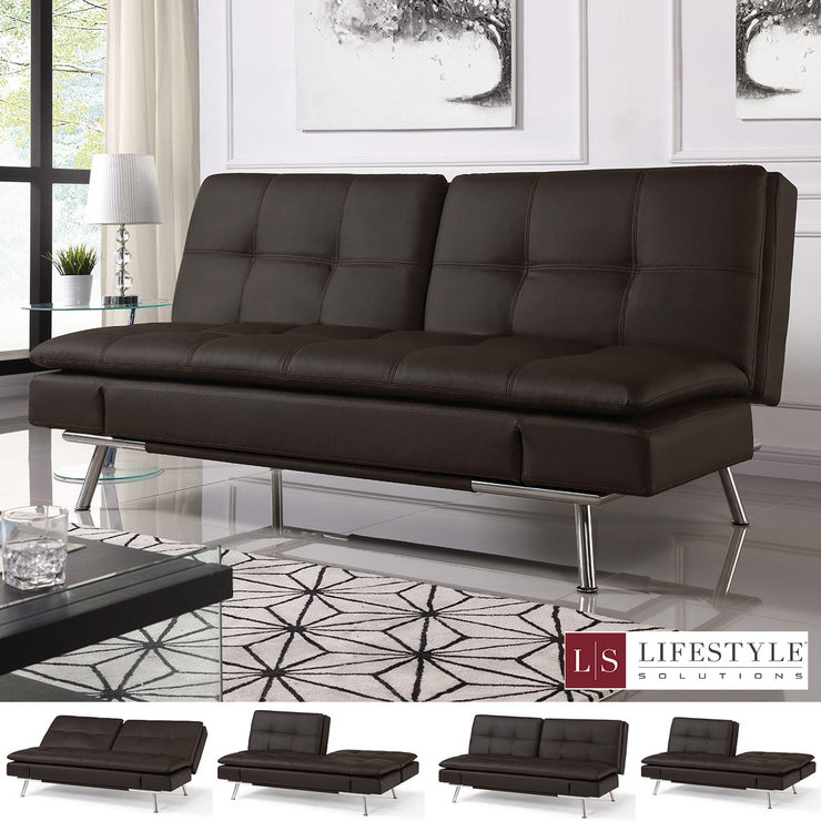 Ravenna Cream Bonded Leather Euro Lounger Convertible Sofa