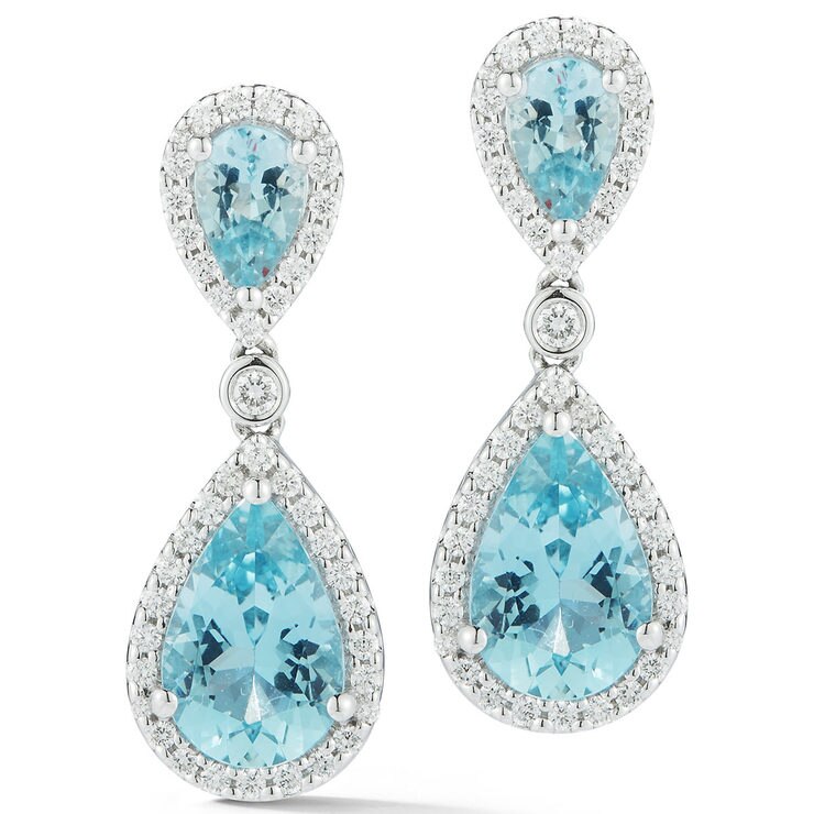 Pear Cut Aquamarine and 0.46ctw Diamond Earrings, 18ct White Gold
