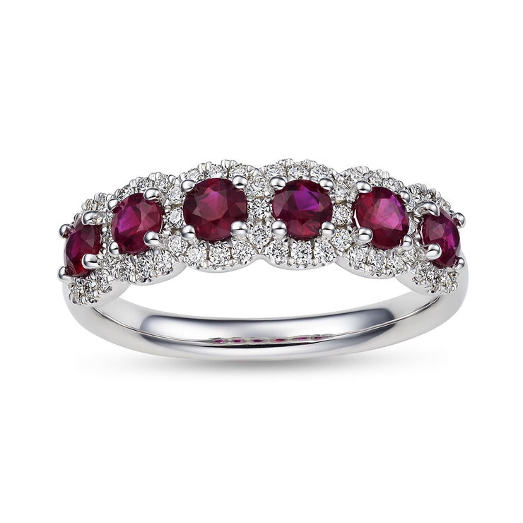Round Cut Ruby & 0.30ctw Diamond Ring, 14ct White Gold Round Cut Ruby & 0.30ctw Diamond Ring, 14ct White Gold