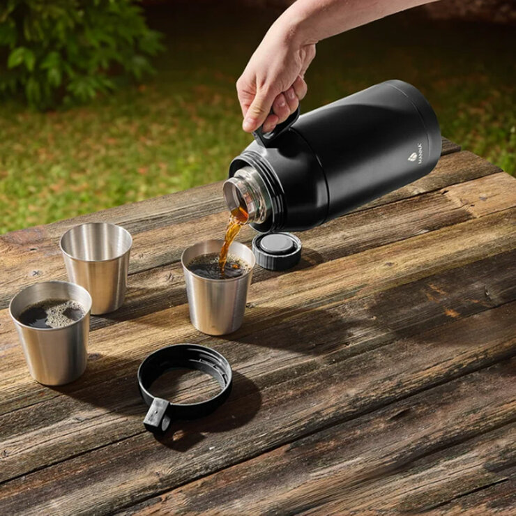 Manna Stack Jug with 4 Stackable Stainless Steel Cups, 1.9L in Black