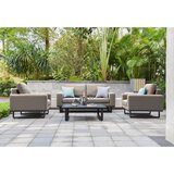 Maze Ethos 4 Piece Deep Seating Patio Set + 10 x 10ft Solar LED Cantilever Umbrella with Base (in Oatmeal)