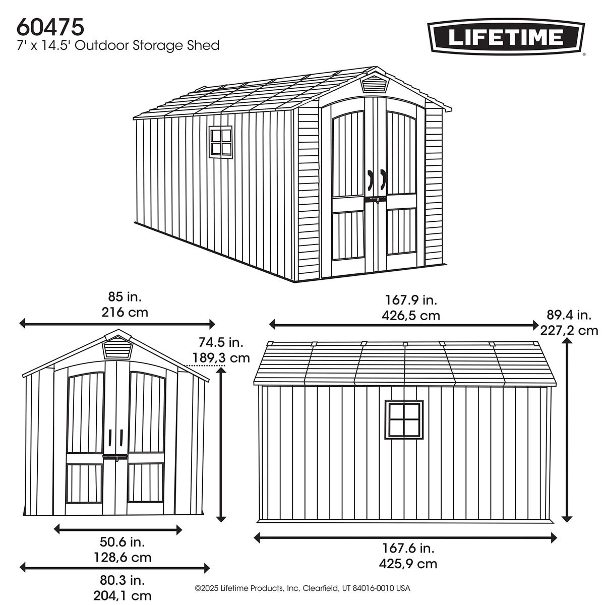 Lifetime 7ft 1" x 13ft 12" (2.16 x 4.27m) Storage Shed - Model 60475