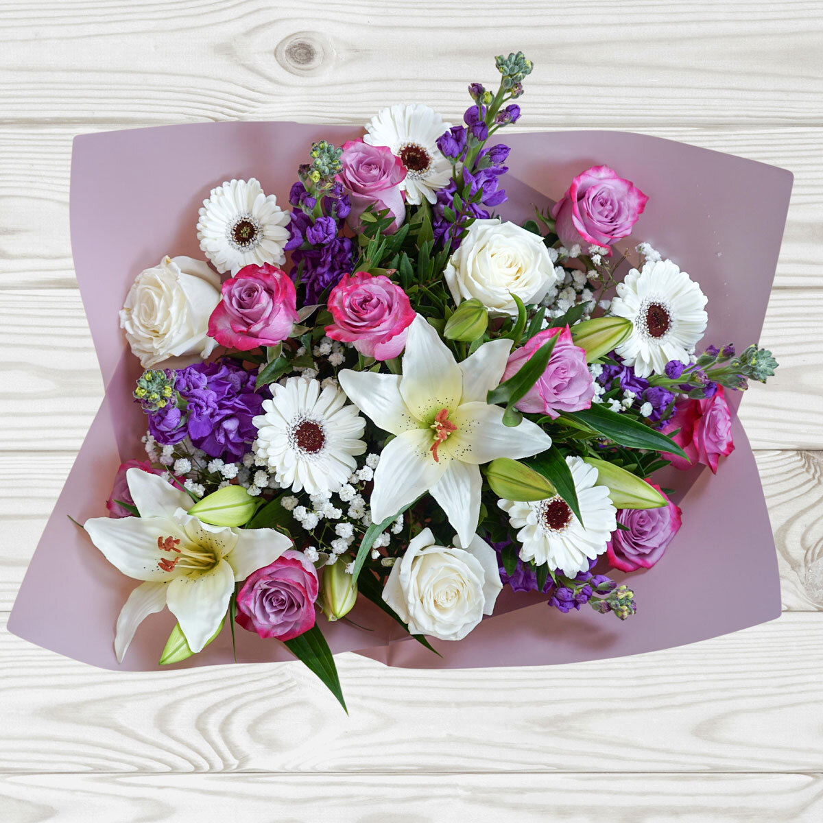 27 Stem Lilac Mixed Flower Bouquet with Greetings Card