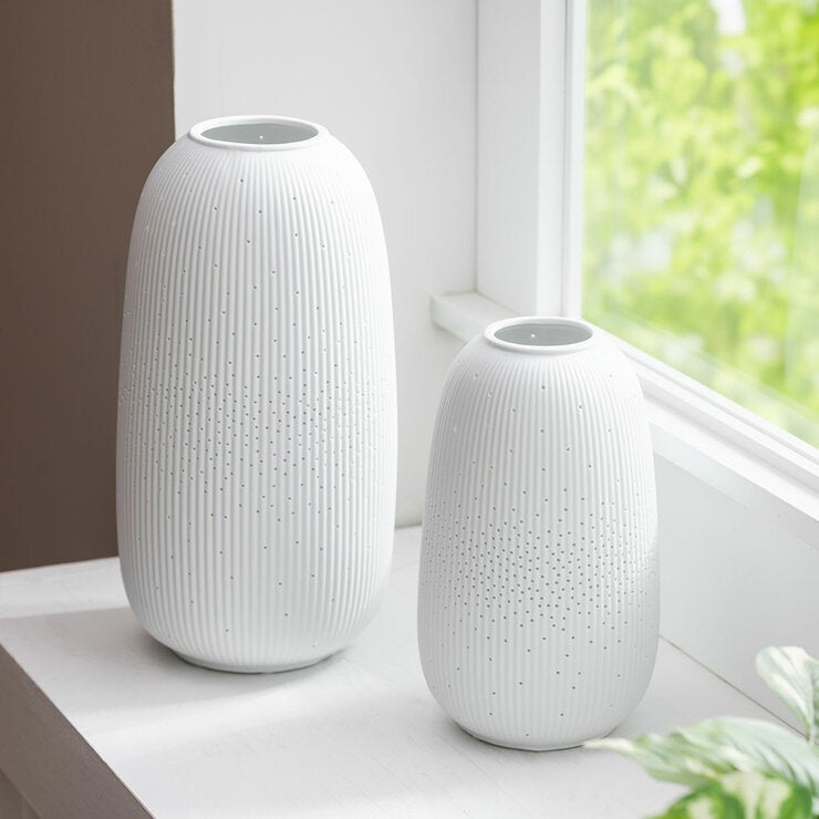 Evergreen LED Porcelain Lantern, 2 Piece Set in White