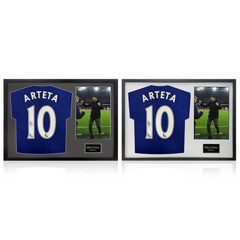 Mikel Arteta Signed Framed Everton Football Shirt including 1 Photo in 2 Options: White or Black Mount