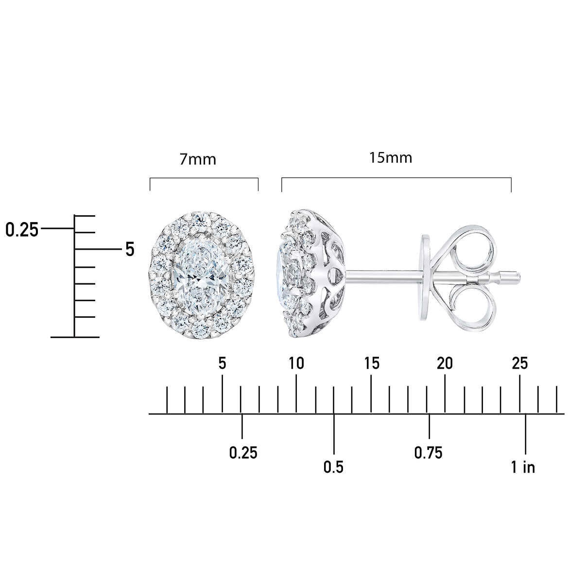 0.70ctw Oval Cut Diamond Halo Stud Earrings, 14ct White Gold