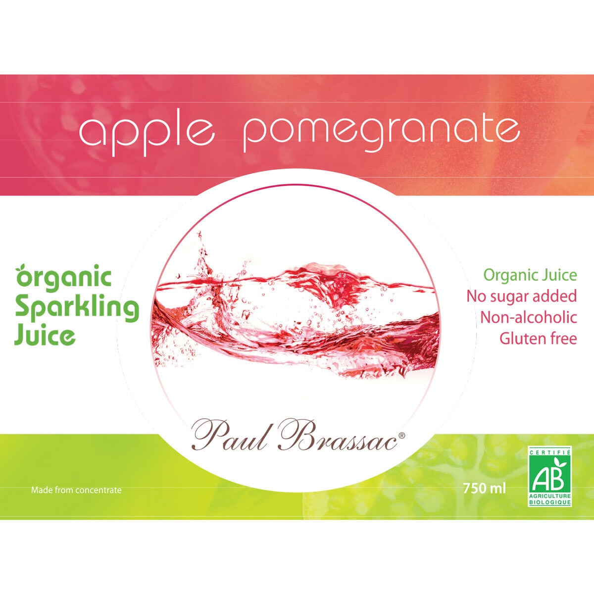 Paul Brassac Organic Sparkling Fruit Juice, 3 x 750ml