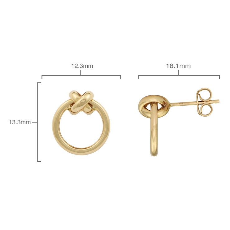 Circle Earrings with Cross Over Detail, 14ct Yellow Gold Circle Earrings with Cross Over Detail, 14ct Yellow Gold