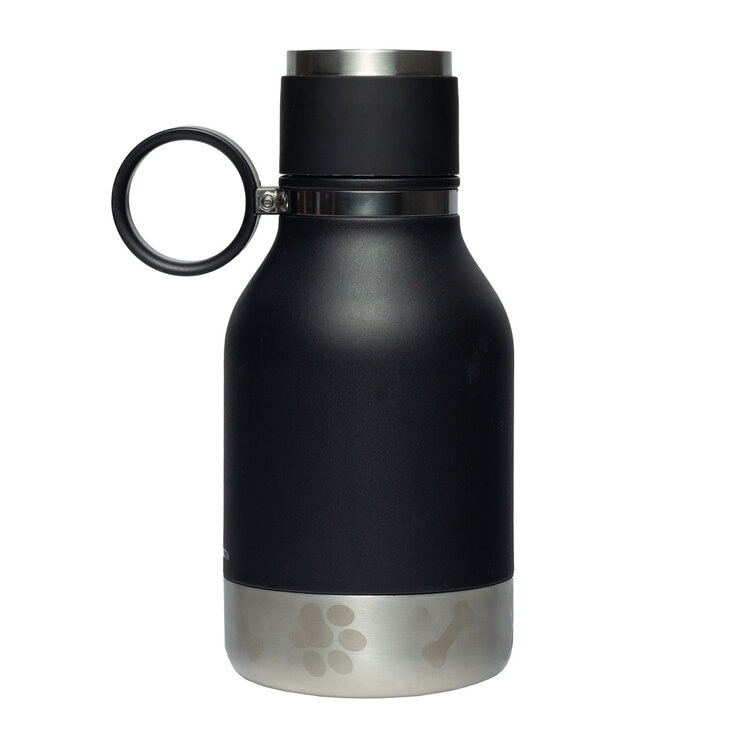 Back of Black and Stainless Steel Bottle Back of Black and Stainless Steel Bottle