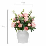 Artificial Peony & Eucalyptus Bouquet in Vase in Pink