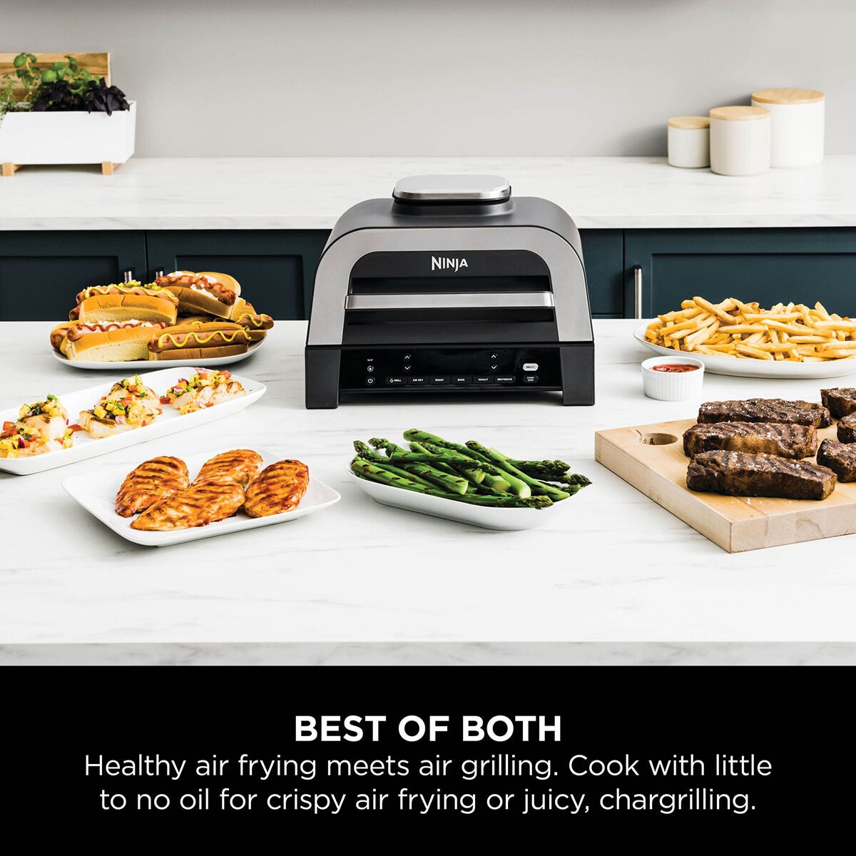 Lifestyle image of grill and air fryer on kitchen countertop Lifestyle image of grill and air fryer on kitchen countertop