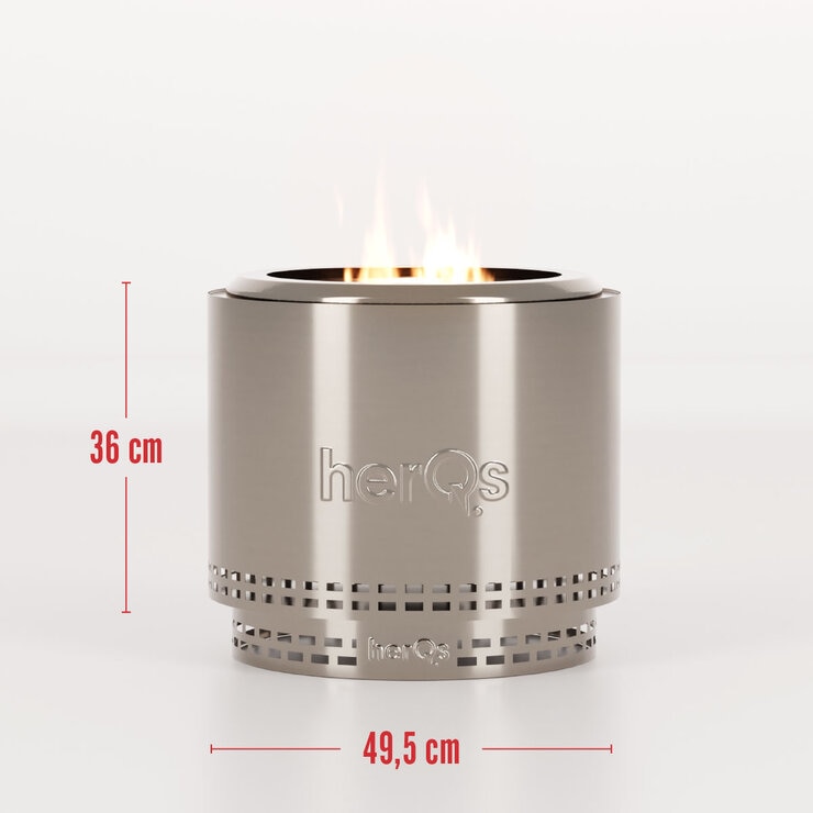 HerQs Blaze 50cm Wood Burning Stainless Steel Fire Pit Bundle