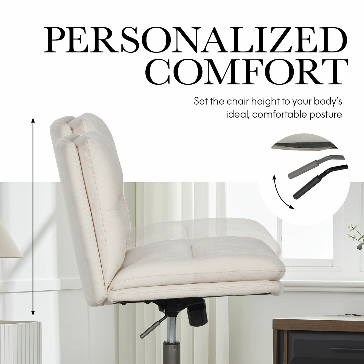 Elle Decor Gracie Criss-Cross Wide Office Chair, Cream