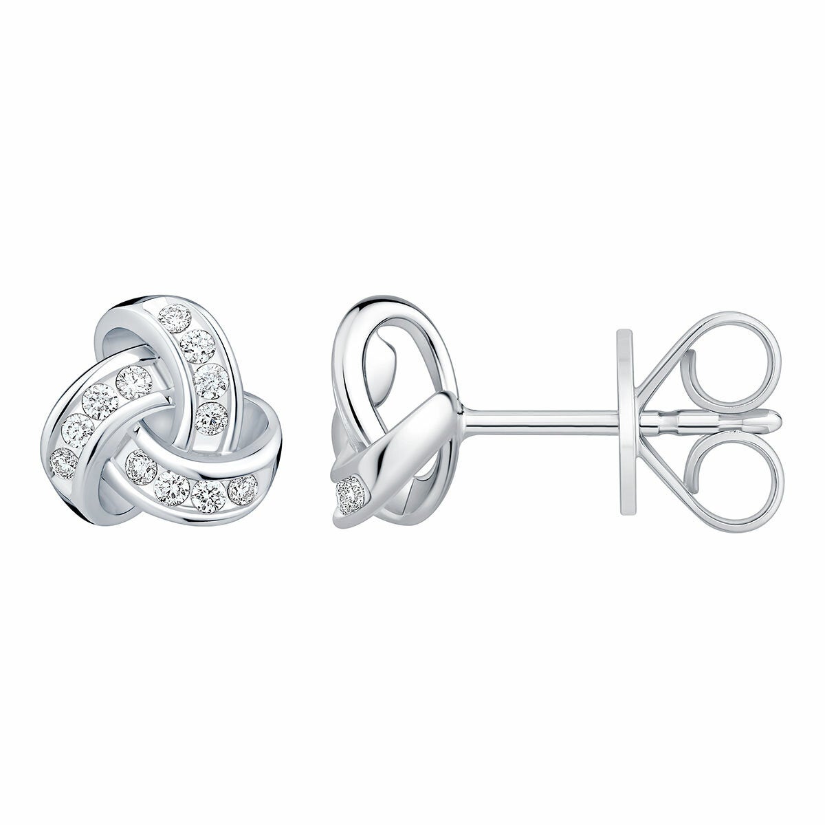 0.15ctw Round Brilliant Cut Diamond Knot Earrings, 14ct White Gold