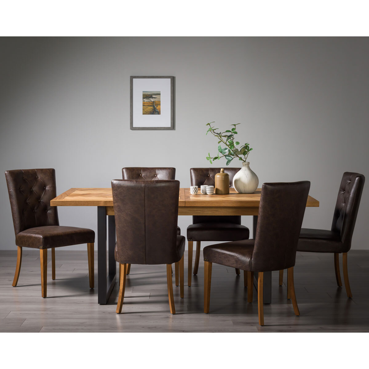 bentley designs herringbone rustic oak extending dining table  6 chairs  seats 68  costco uk