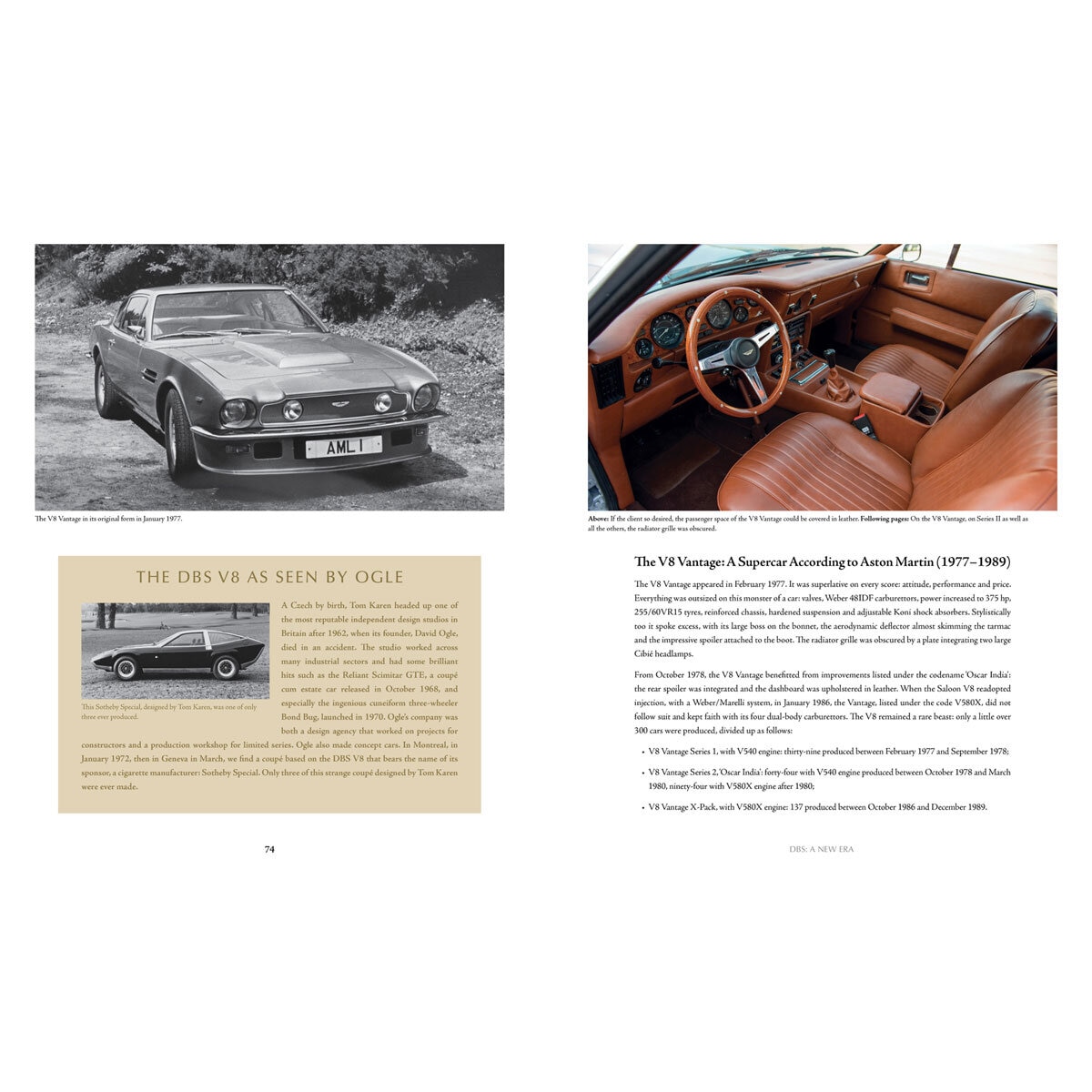Page spread describing the DBS V8 and V8 Vantage