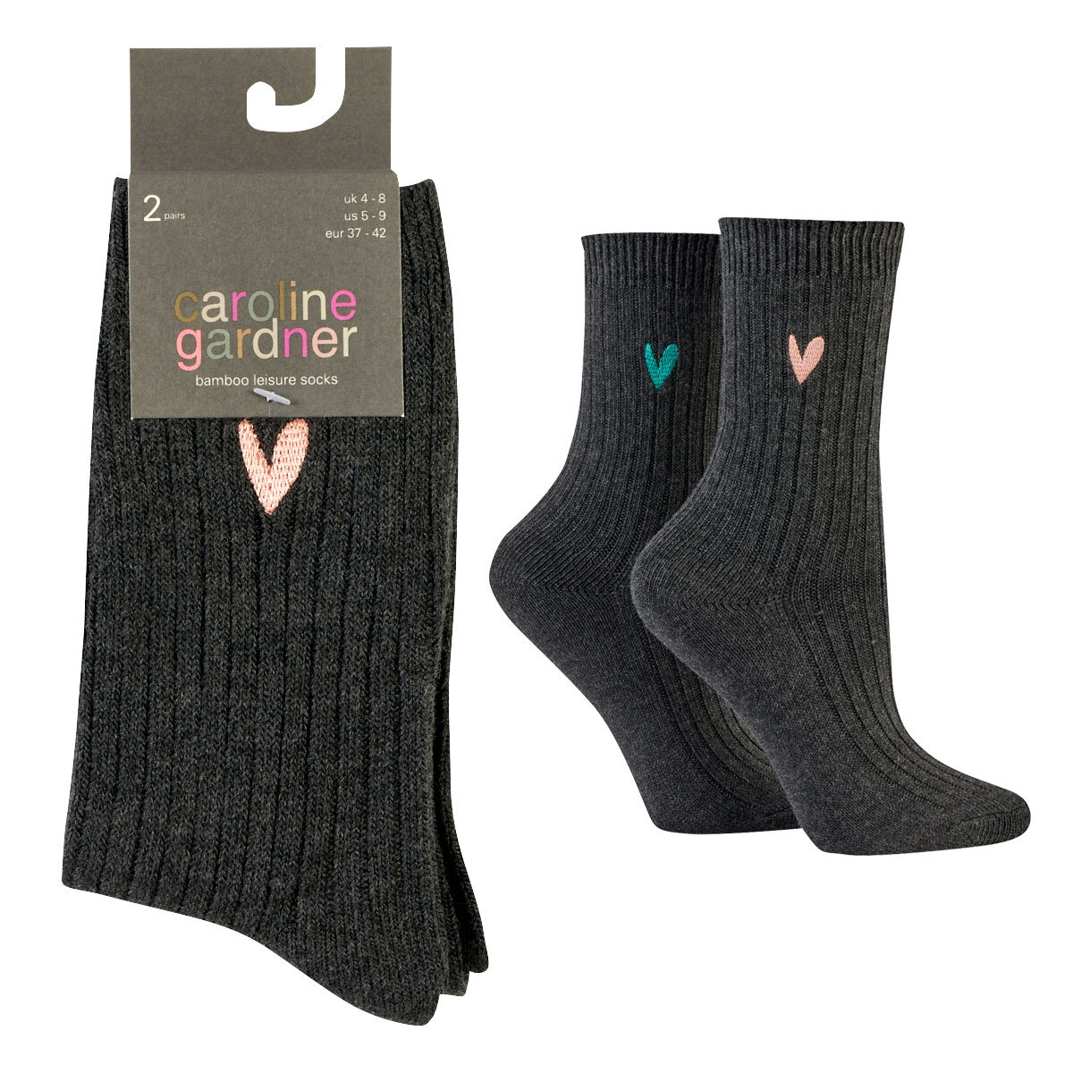 Caroline Gardner Ladies Bamboo Leisure Sock 6 Pack in Grey