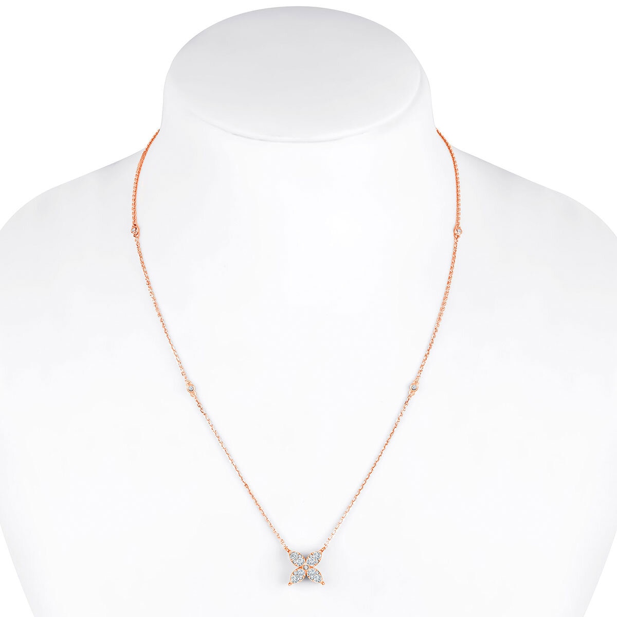0.50ctw Round Brilliant Cut Diamond Flower Necklace, 14k Rose Gold