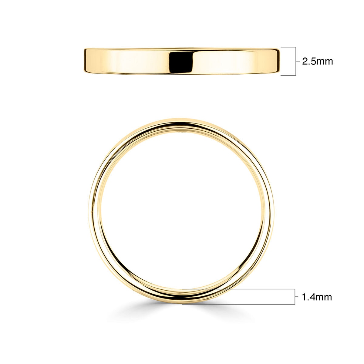 2.5mm Basic Light Court Wedding band. 18ct Yellow Gold