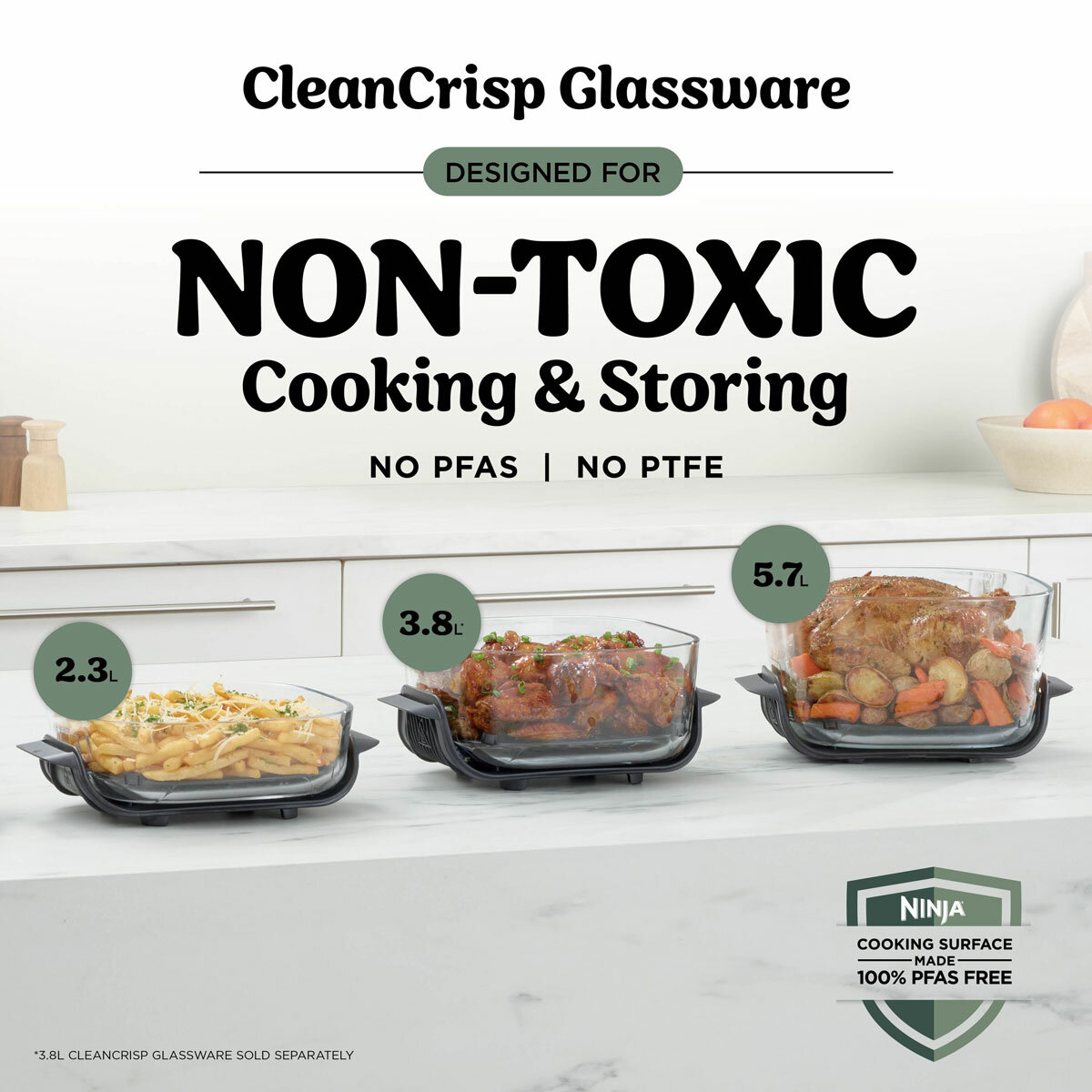 Lifestyle image of glassware being non toxic cooking and storing