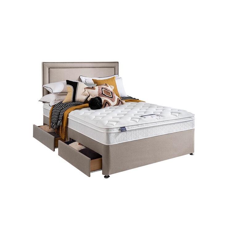 Silentnight Miracoil Memory Cushion Top Mattress & Divan in Sandstone, Single